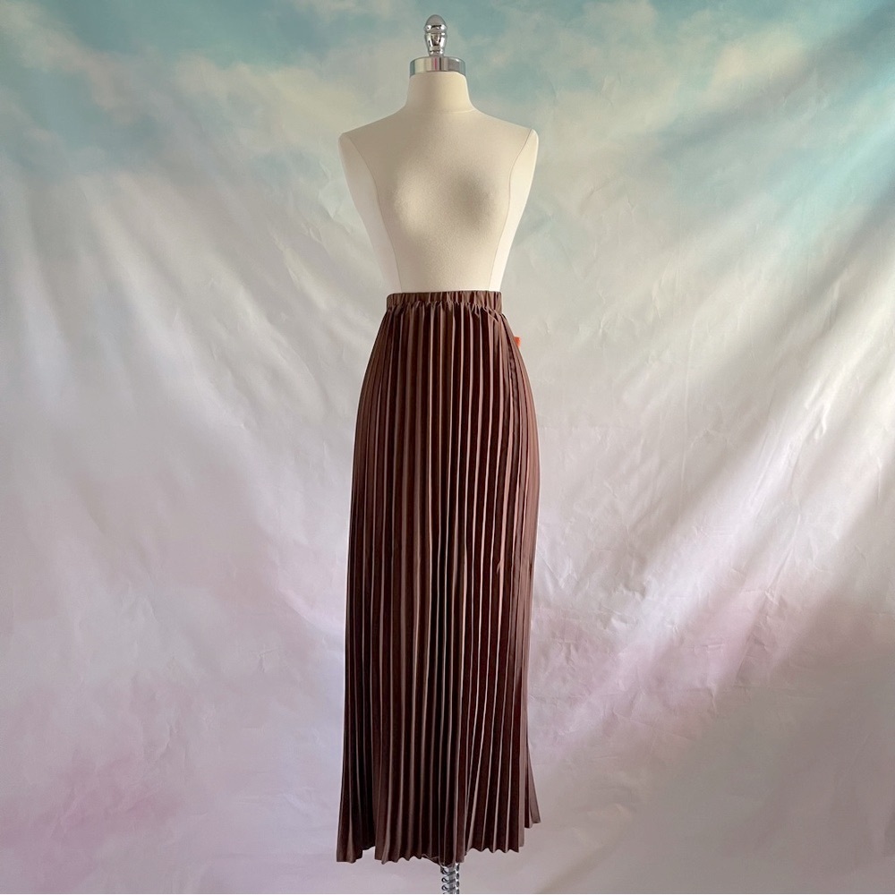 SHEIN Curve Brown Pleated Maxi Skirt